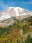 USA-WA-Mount Rainier National Park Mount Rainier and fall color-view from Skyline Trail Art Print